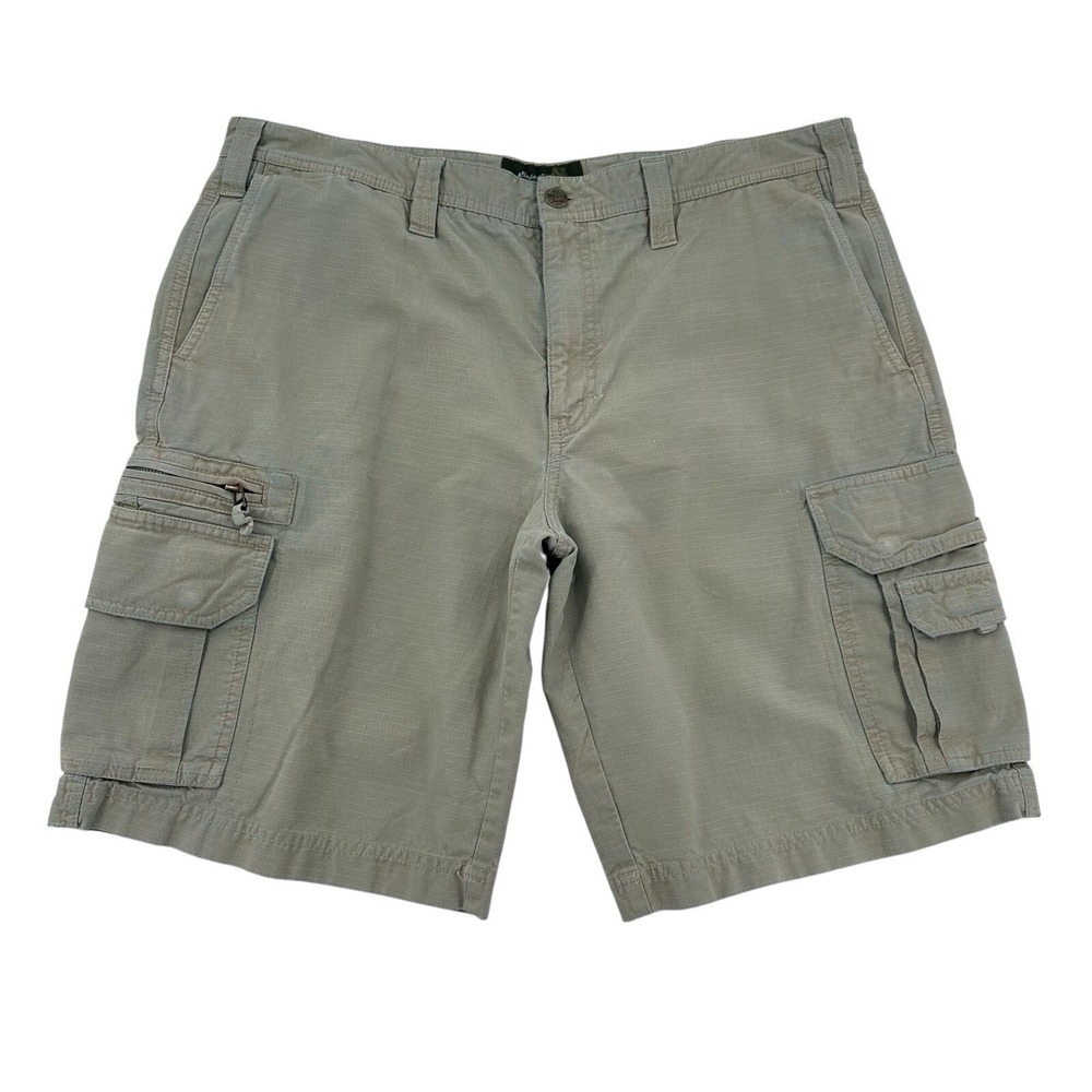 Eddie Bauer Men Size 38 Sage Green Ripstop Cotton Cargo Shorts Outdoor Hiking